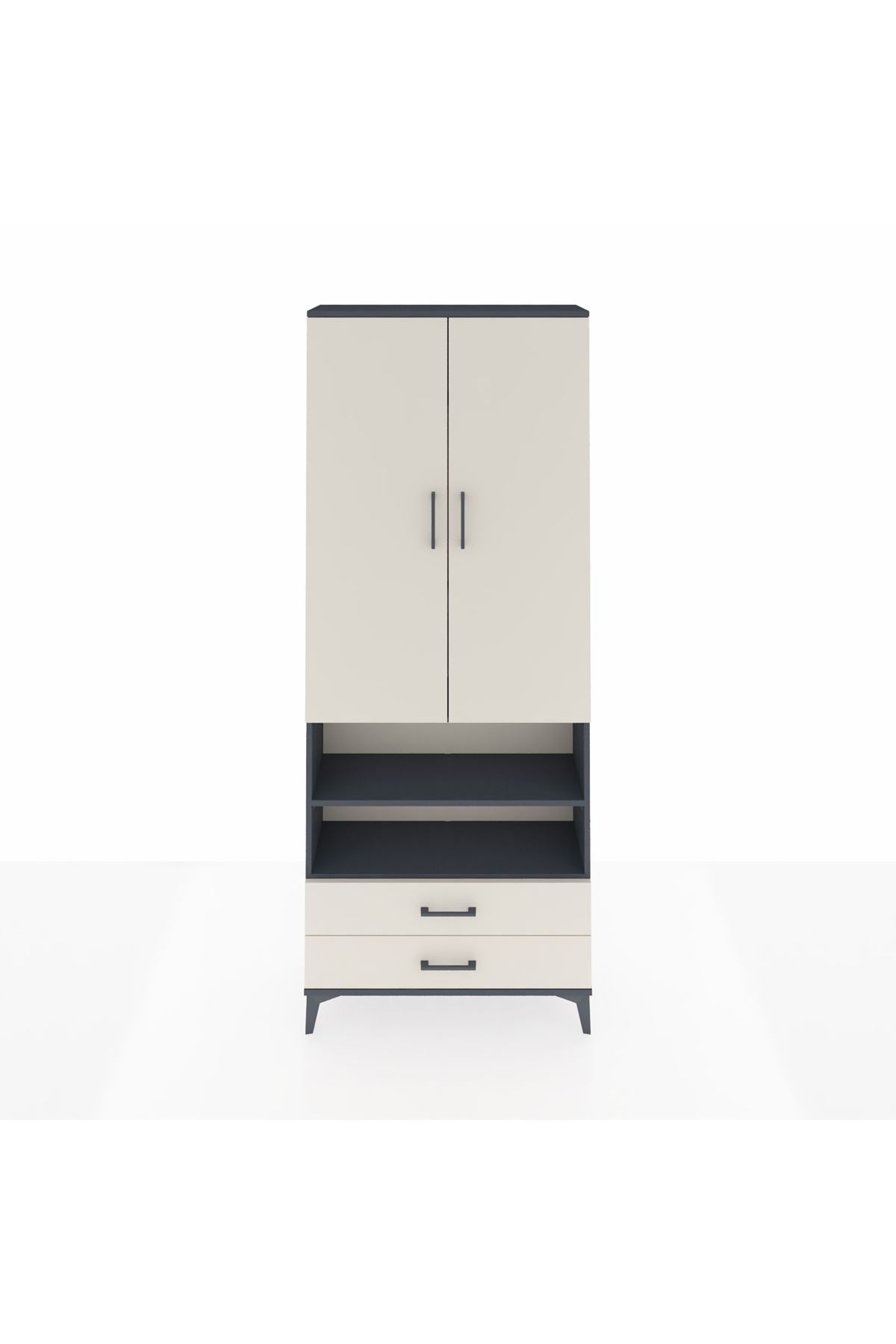 Arges Dolap 5 Raflı 2 Çekmeceli 2 Kapaklı 88x30x221 Antrasit-Aytaşı