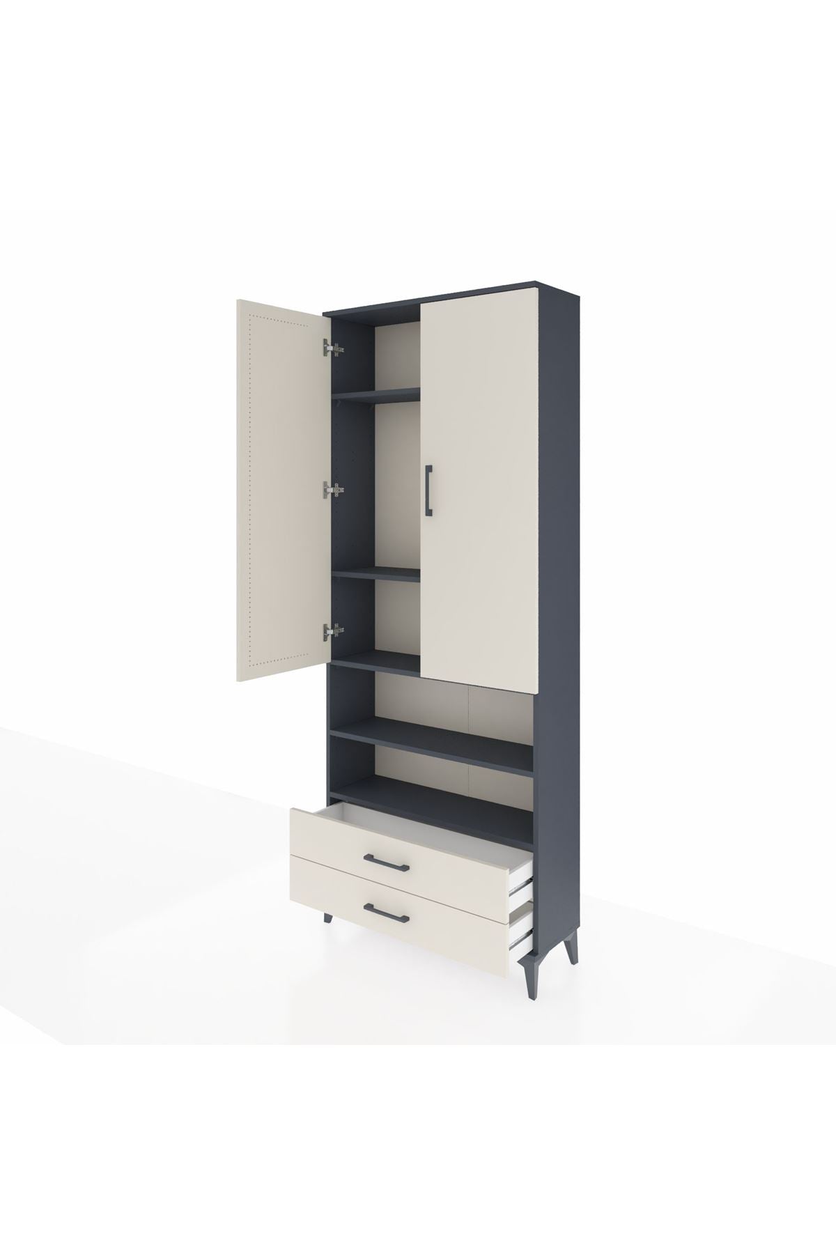 Arges Dolap 5 Raflı 2 Çekmeceli 2 Kapaklı 88x30x221 Antrasit-Aytaşı