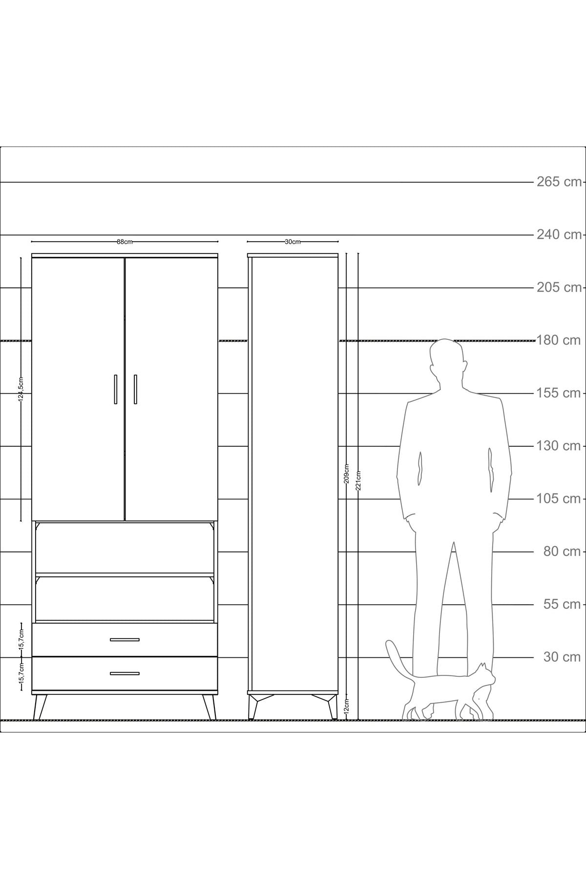 Arges Dolap 5 Raflı 2 Çekmeceli 2 Kapaklı 88x30x221 Antrasit-Aytaşı