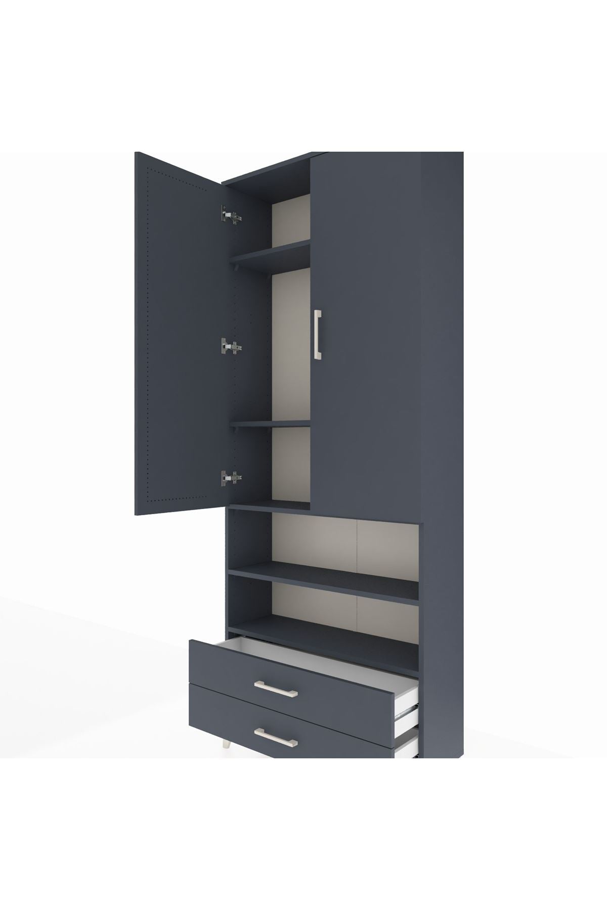 Arges Dolap 5 Raflı 2 Çekmeceli 2 Kapaklı 88x30x221 Antrasit-Antrasit