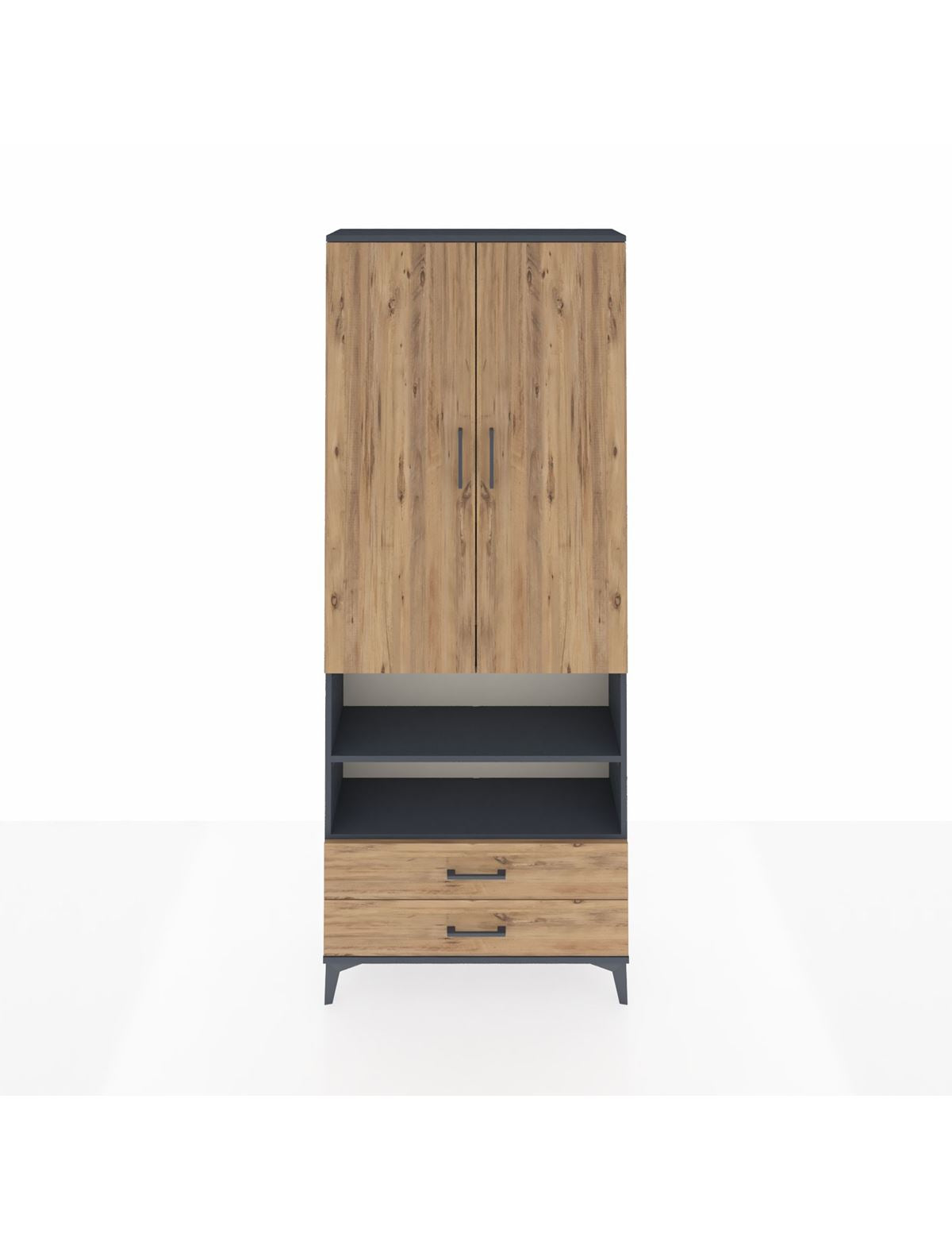 Arges Dolap 5 Raflı 2 Çekmeceli 2 Kapaklı 88x30x221 Antrasit-Çam