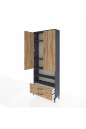 Arges Dolap 5 Raflı 2 Çekmeceli 2 Kapaklı 88x30x221 Antrasit-Çam