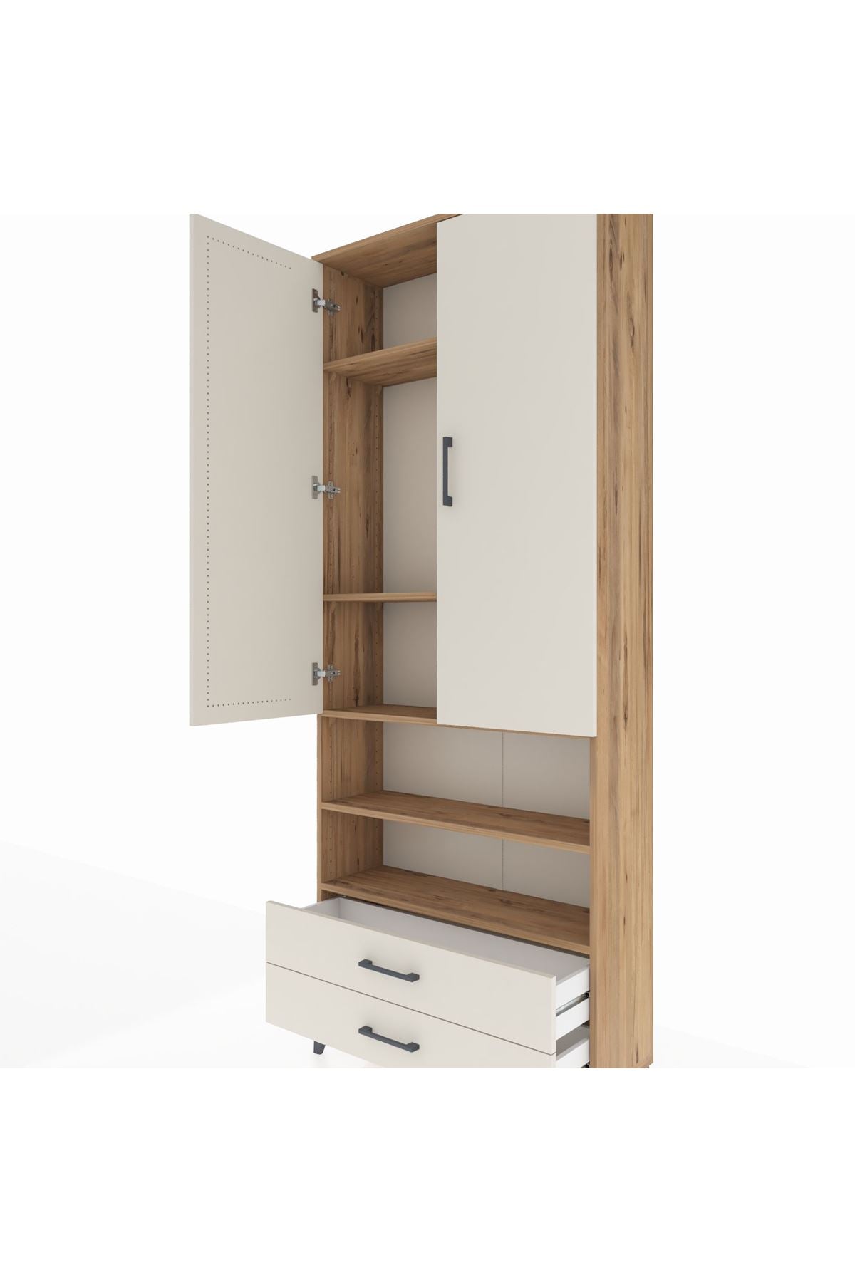 Arges Dolap 5 Raflı 2 Çekmeceli 2 Kapaklı 88x30x221 Çam-Aytaşı