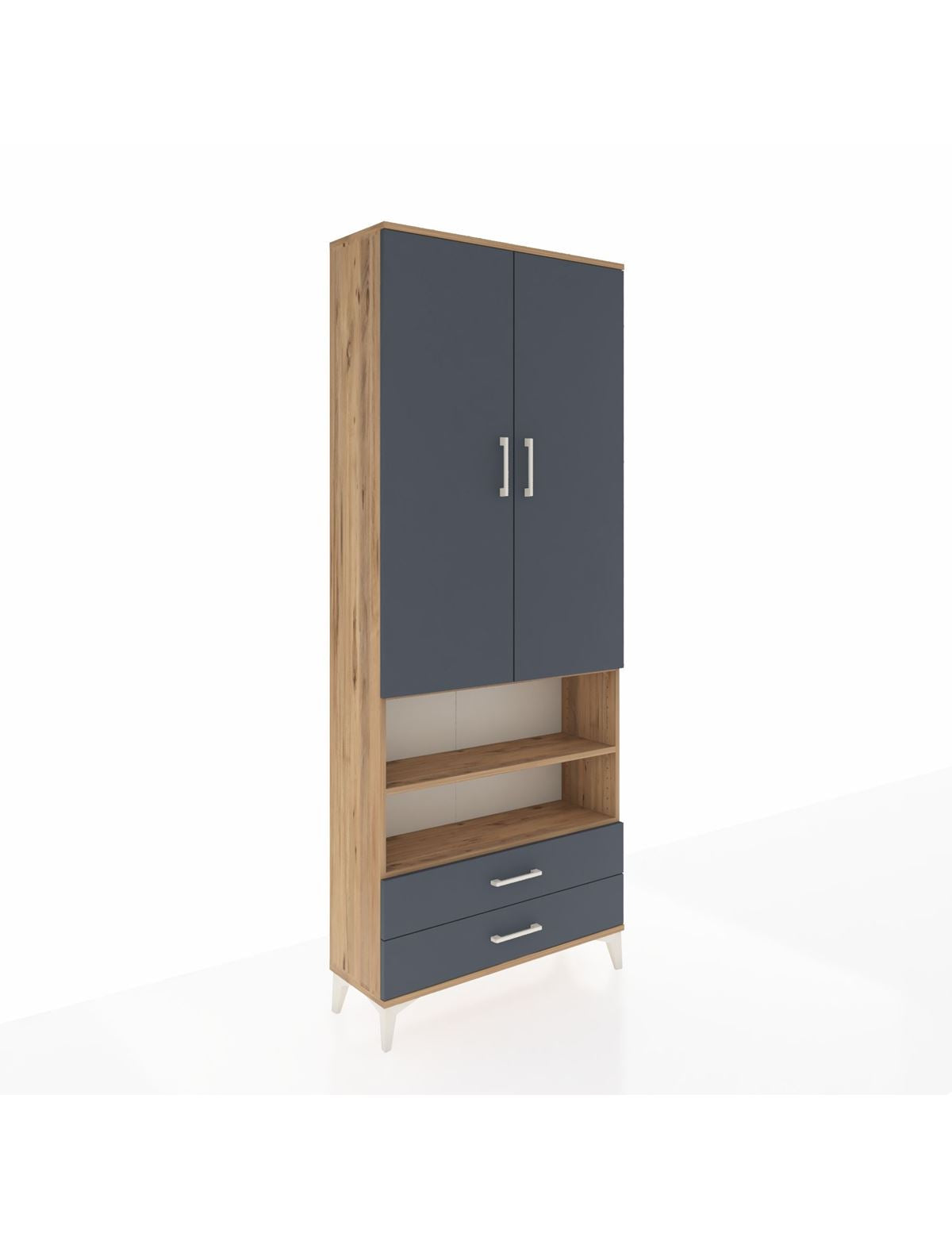 Arges Dolap 5 Raflı 2 Çekmeceli 2 Kapaklı 88x30x221 Çam-Antrasit