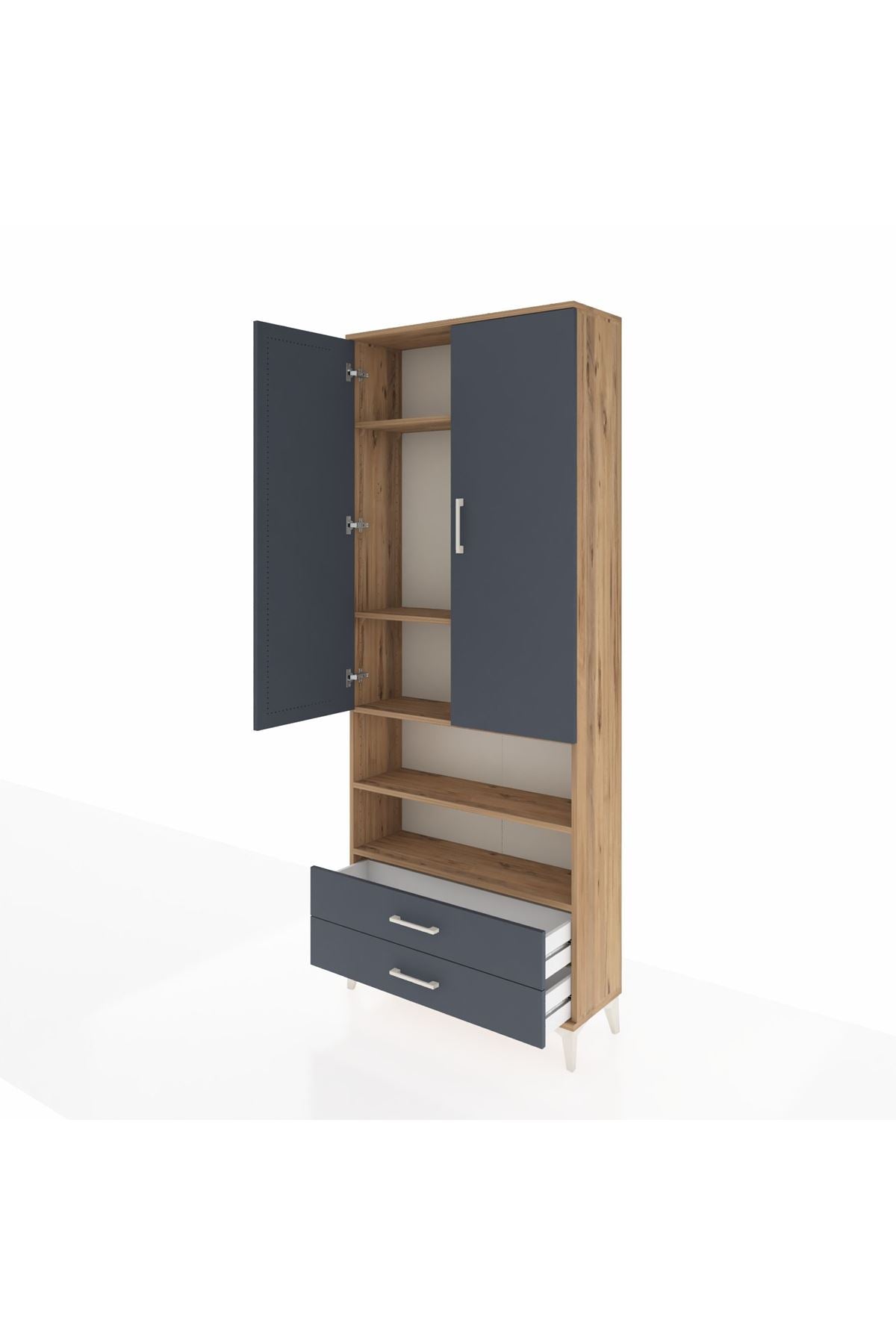 Arges Dolap 5 Raflı 2 Çekmeceli 2 Kapaklı 88x30x221 Çam-Antrasit