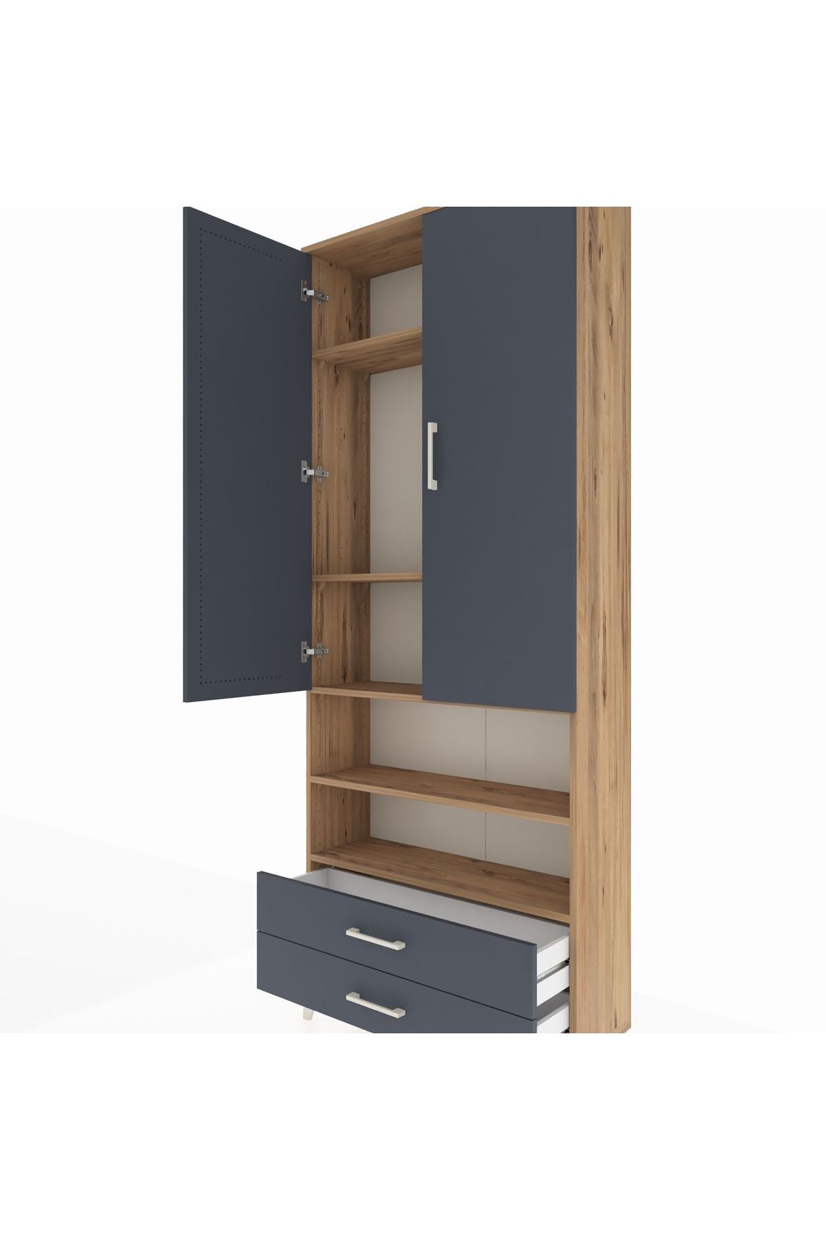 Arges Dolap 5 Raflı 2 Çekmeceli 2 Kapaklı 88x30x221 Çam-Antrasit