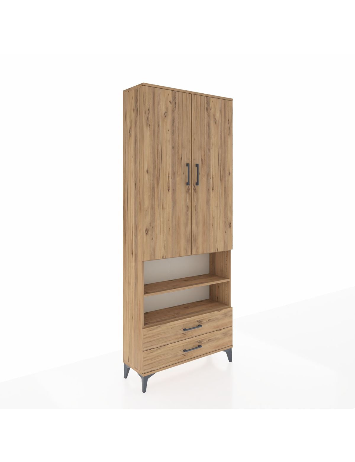 Arges Dolap 5 Raflı 2 Çekmeceli 2 Kapaklı 88x30x221 Çam-Çam