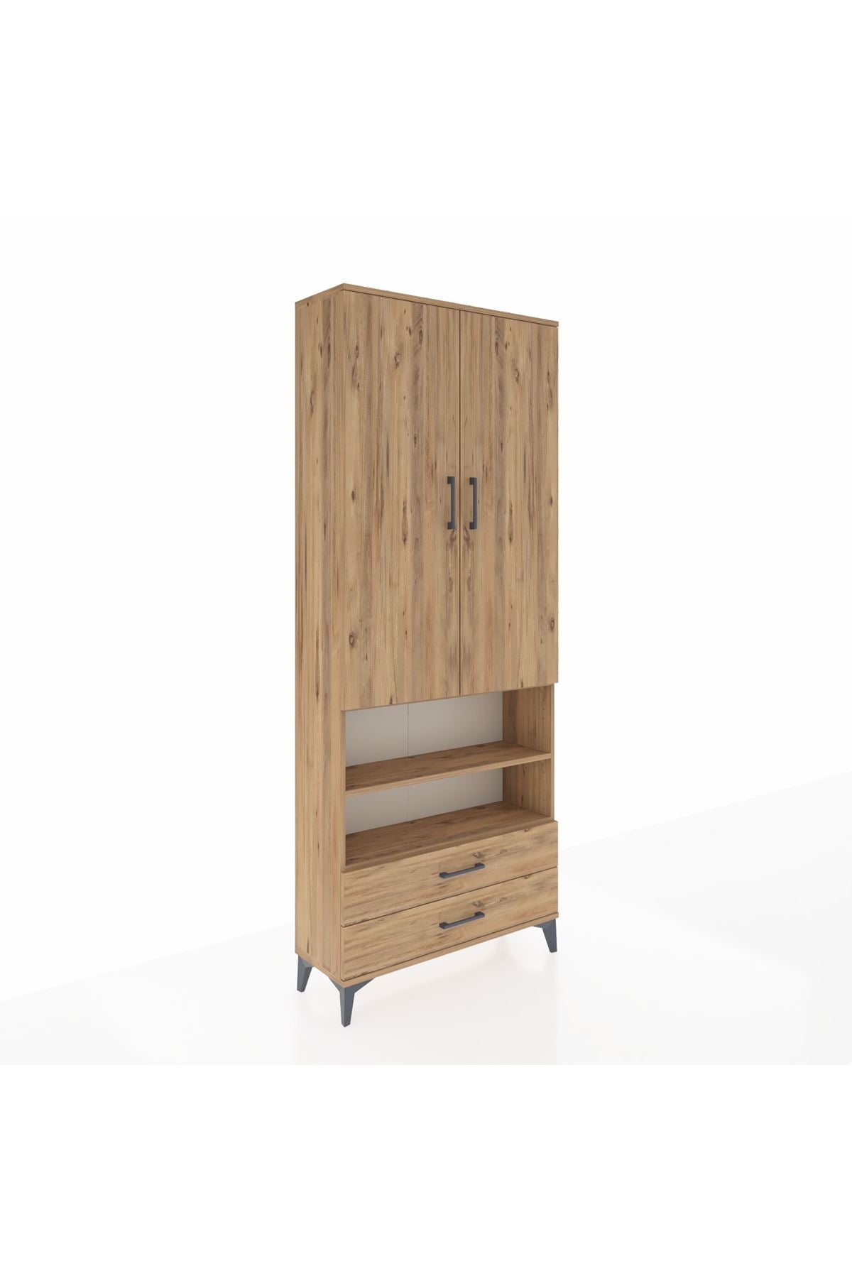 Arges Dolap 5 Raflı 2 Çekmeceli 2 Kapaklı 88x30x221 Çam-Çam