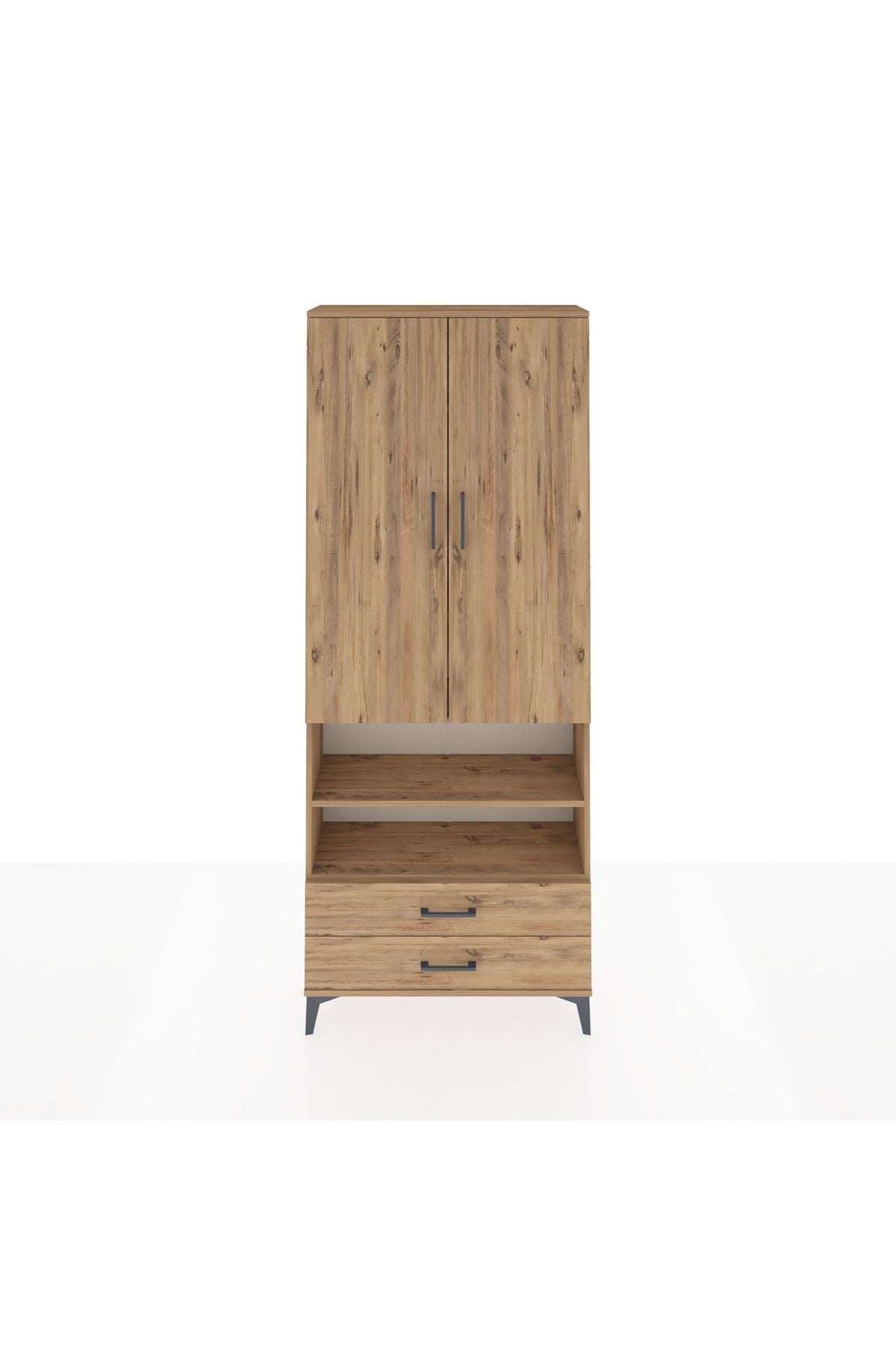 Arges Dolap 5 Raflı 2 Çekmeceli 2 Kapaklı 88x30x221 Çam-Çam