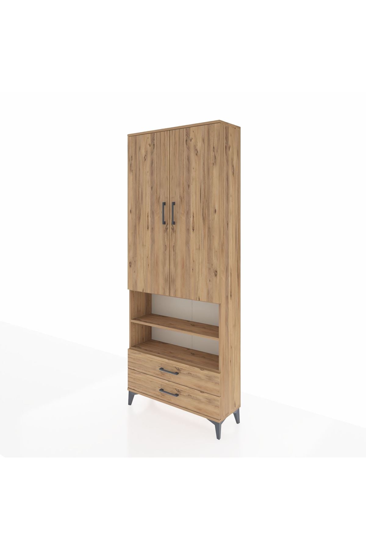 Arges Dolap 5 Raflı 2 Çekmeceli 2 Kapaklı 88x30x221 Çam-Çam