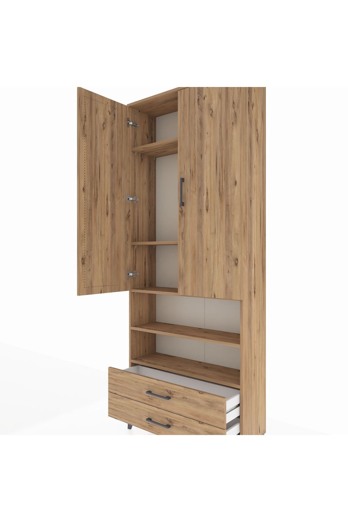 Arges Dolap 5 Raflı 2 Çekmeceli 2 Kapaklı 88x30x221 Çam-Çam