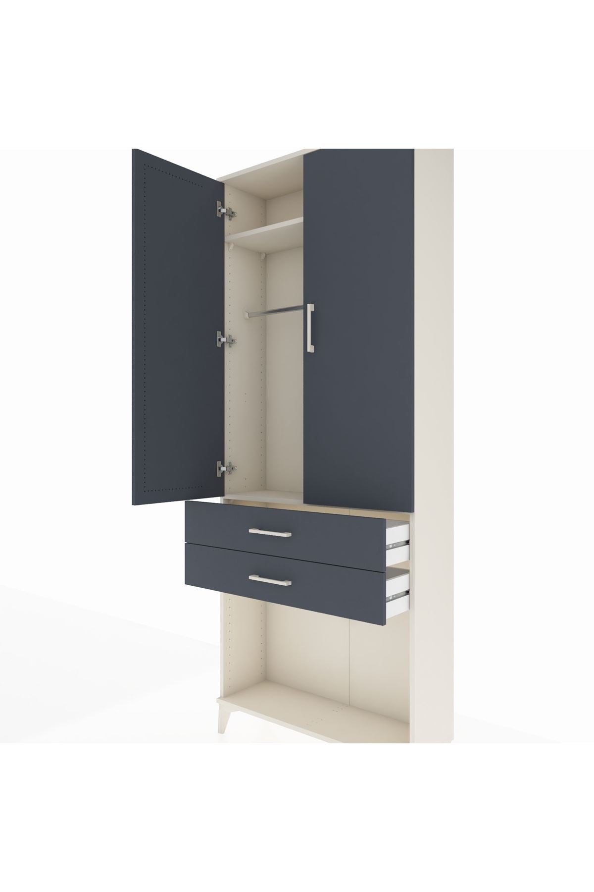 Arges Dolap 2 Raflı 2 Çekmeceli Tek Askılı 88x30x221 Aytaşı-Antrasit