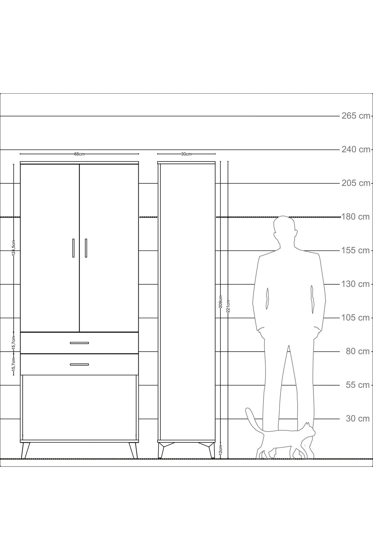 Arges Dolap 2 Raflı 2 Çekmeceli Tek Askılı 88x30x221 Aytaşı-Antrasit
