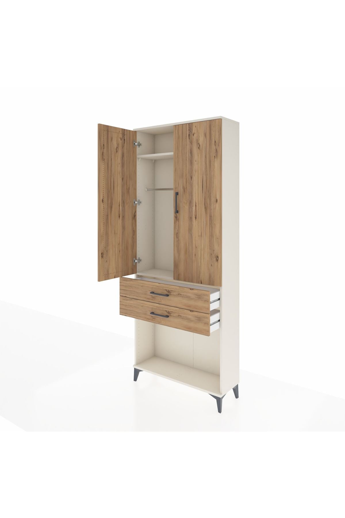 Arges Dolap 2 Raflı 2 Çekmeceli Tek Askılı 88x30x221 Aytaşı-Çam