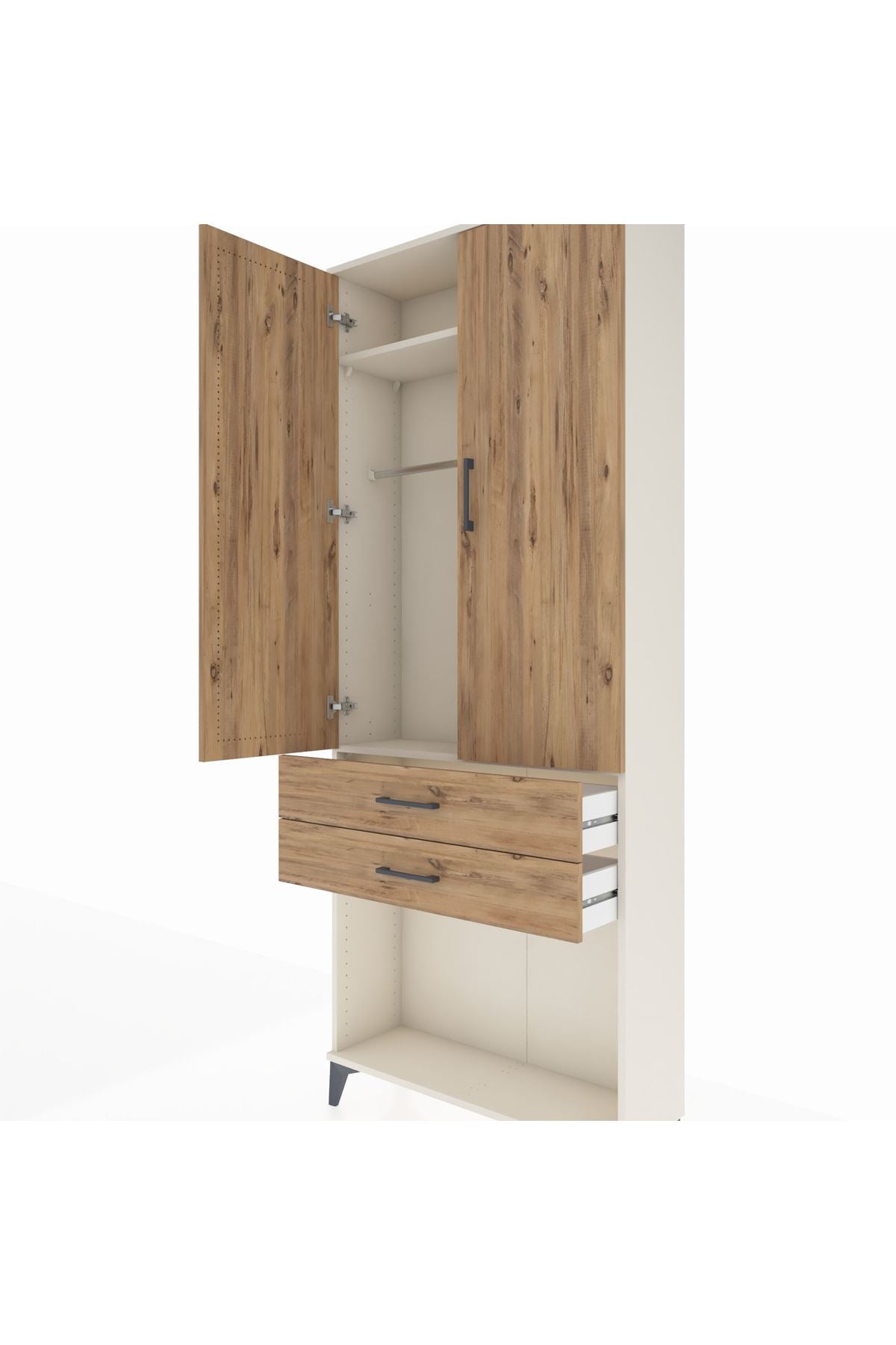 Arges Dolap 2 Raflı 2 Çekmeceli Tek Askılı 88x30x221 Aytaşı-Çam