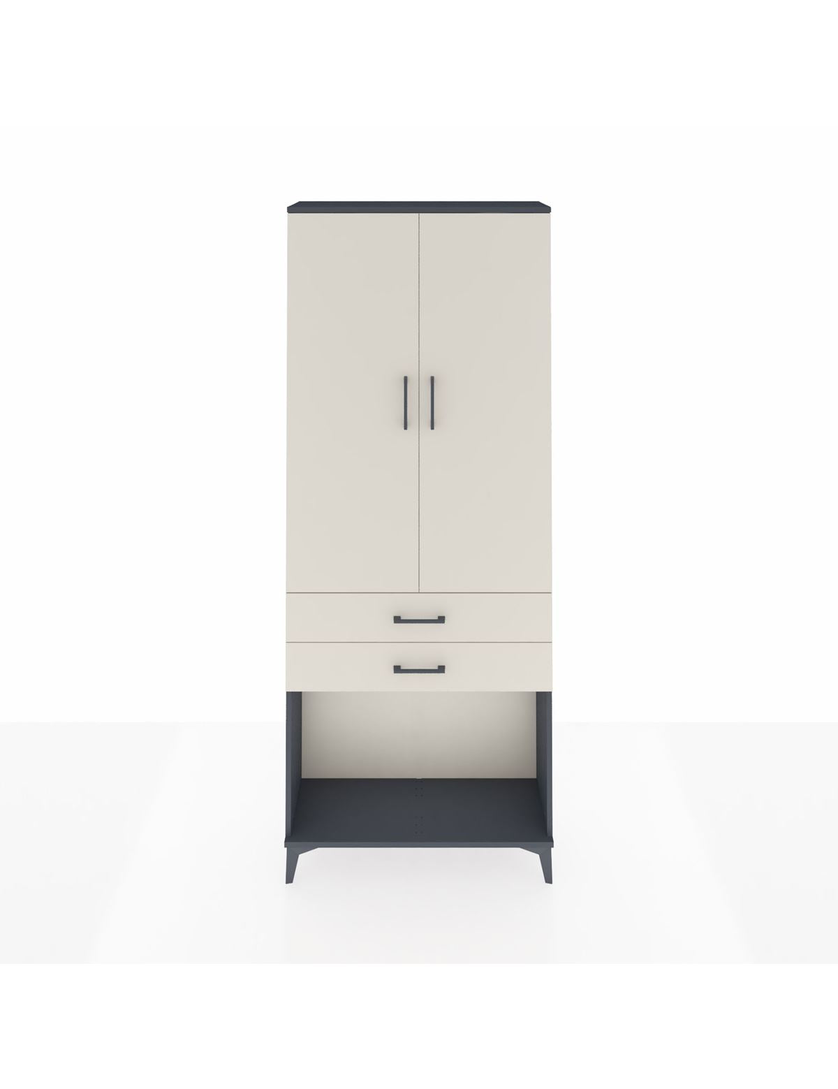 Arges Dolap 2 Raflı 2 Çekmeceli Tek Askılı 88x30x221 Antrasit-Aytaşı