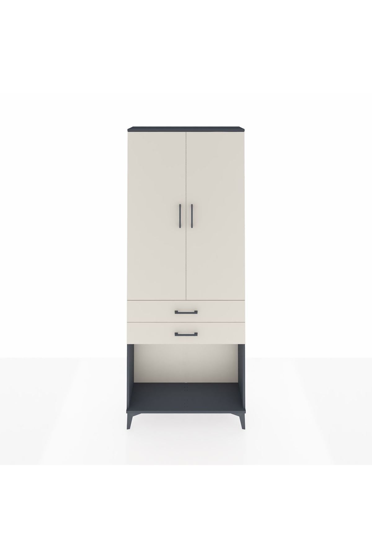 Arges Dolap 2 Raflı 2 Çekmeceli Tek Askılı 88x30x221 Antrasit-Aytaşı