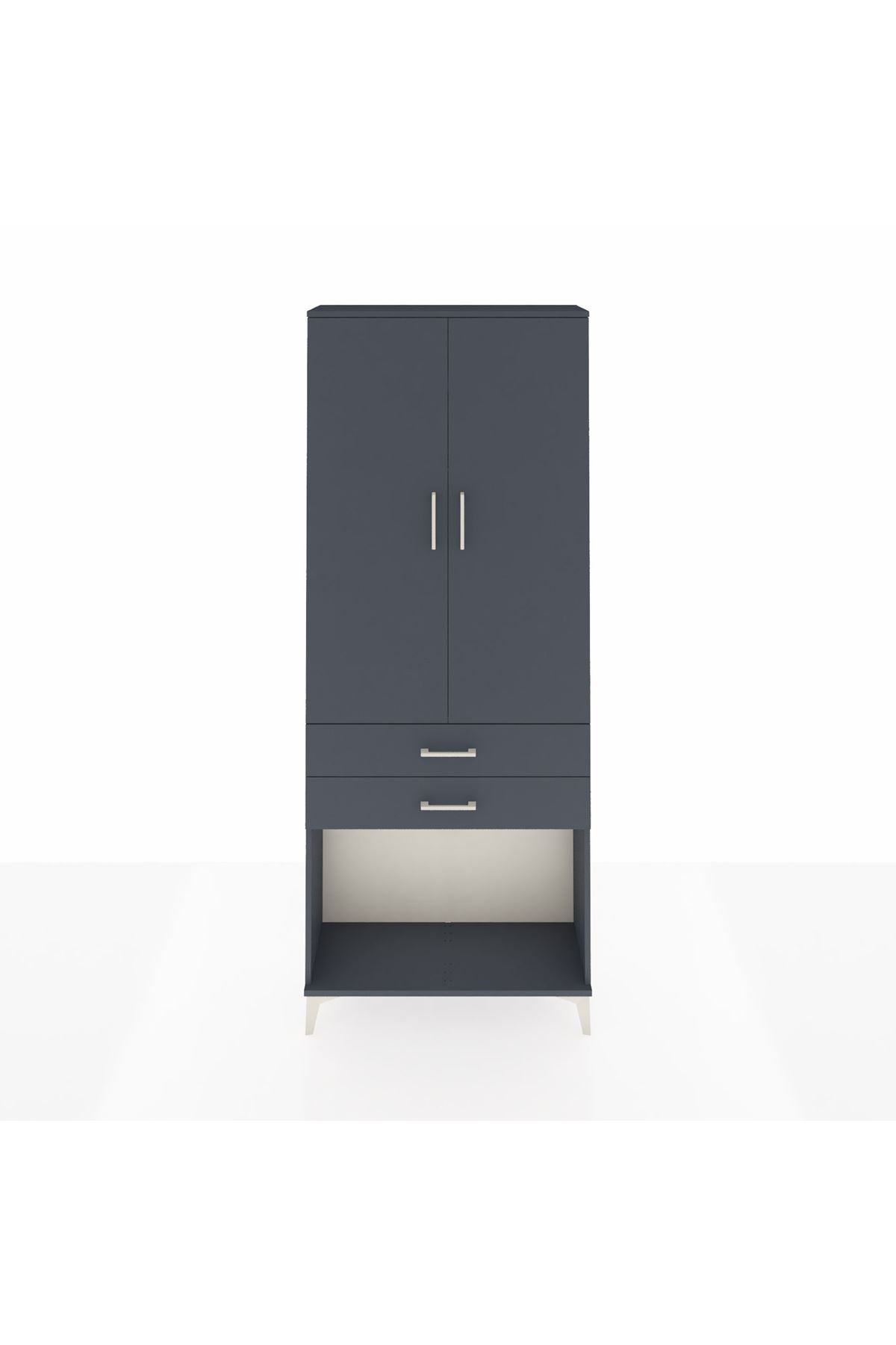 Arges Dolap 2 Raflı 2 Çekmeceli Tek Askılı 88x30x221 Antrasit-Antrasit