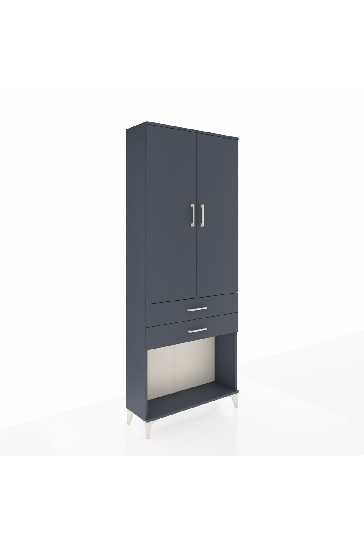 Arges Dolap 2 Raflı 2 Çekmeceli Tek Askılı 88x30x221 Antrasit-Antrasit