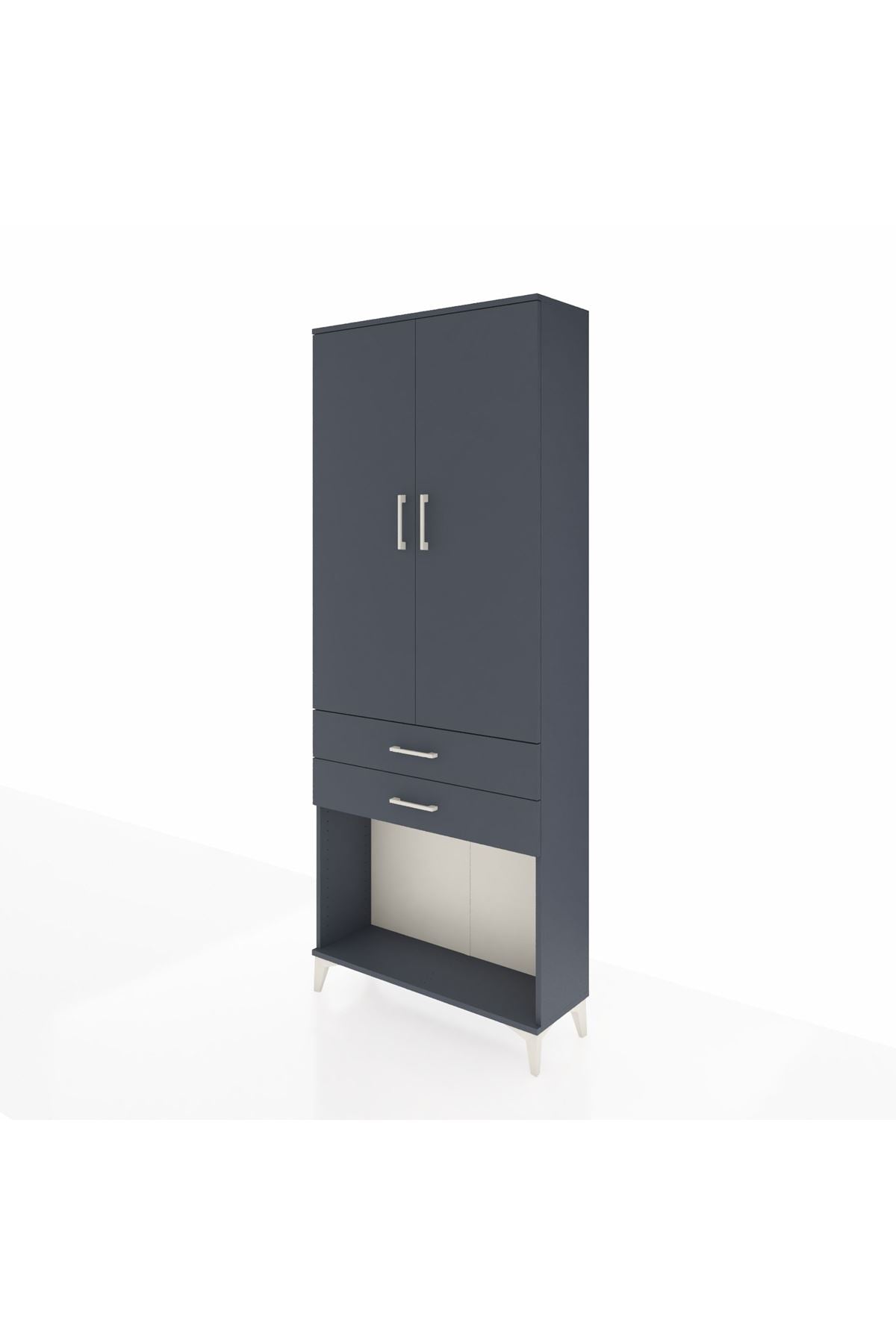 Arges Dolap 2 Raflı 2 Çekmeceli Tek Askılı 88x30x221 Antrasit-Antrasit