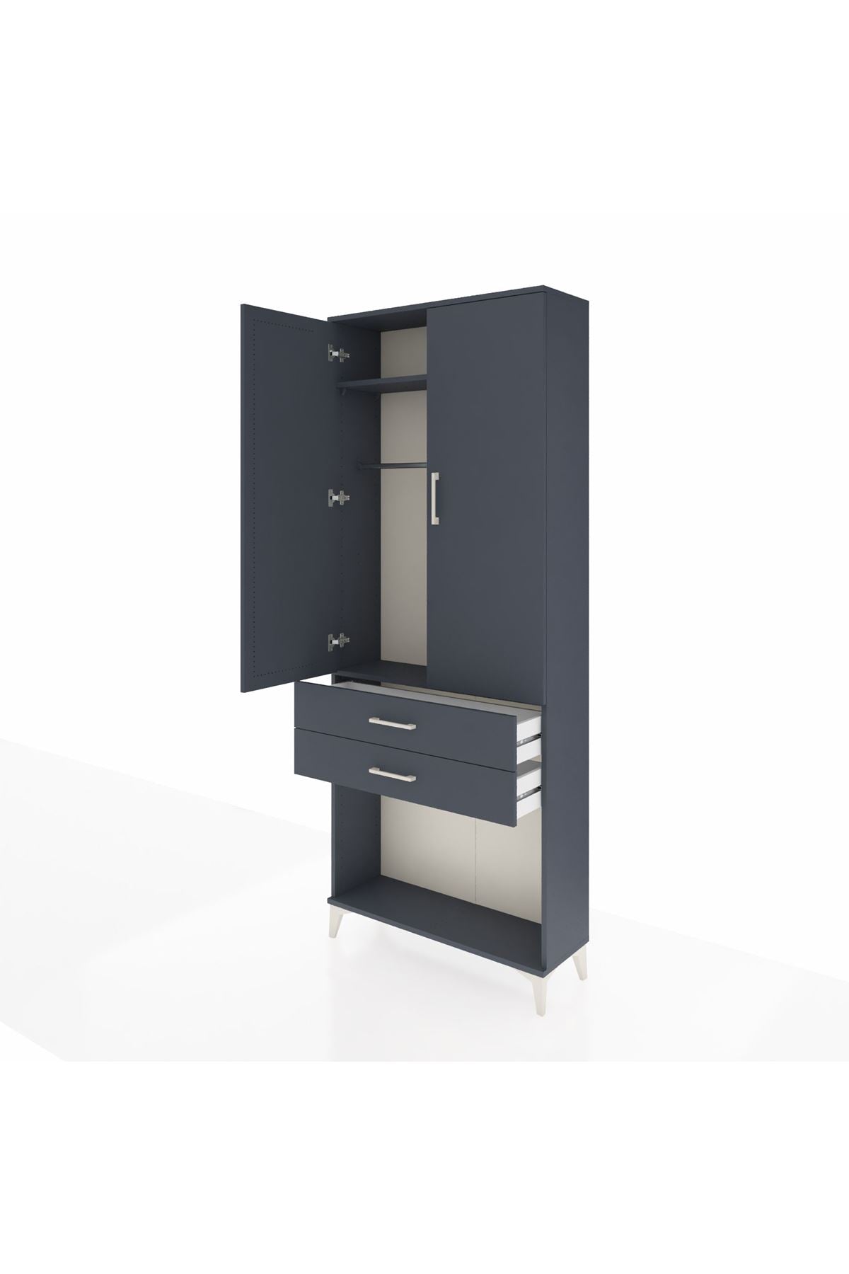 Arges Dolap 2 Raflı 2 Çekmeceli Tek Askılı 88x30x221 Antrasit-Antrasit