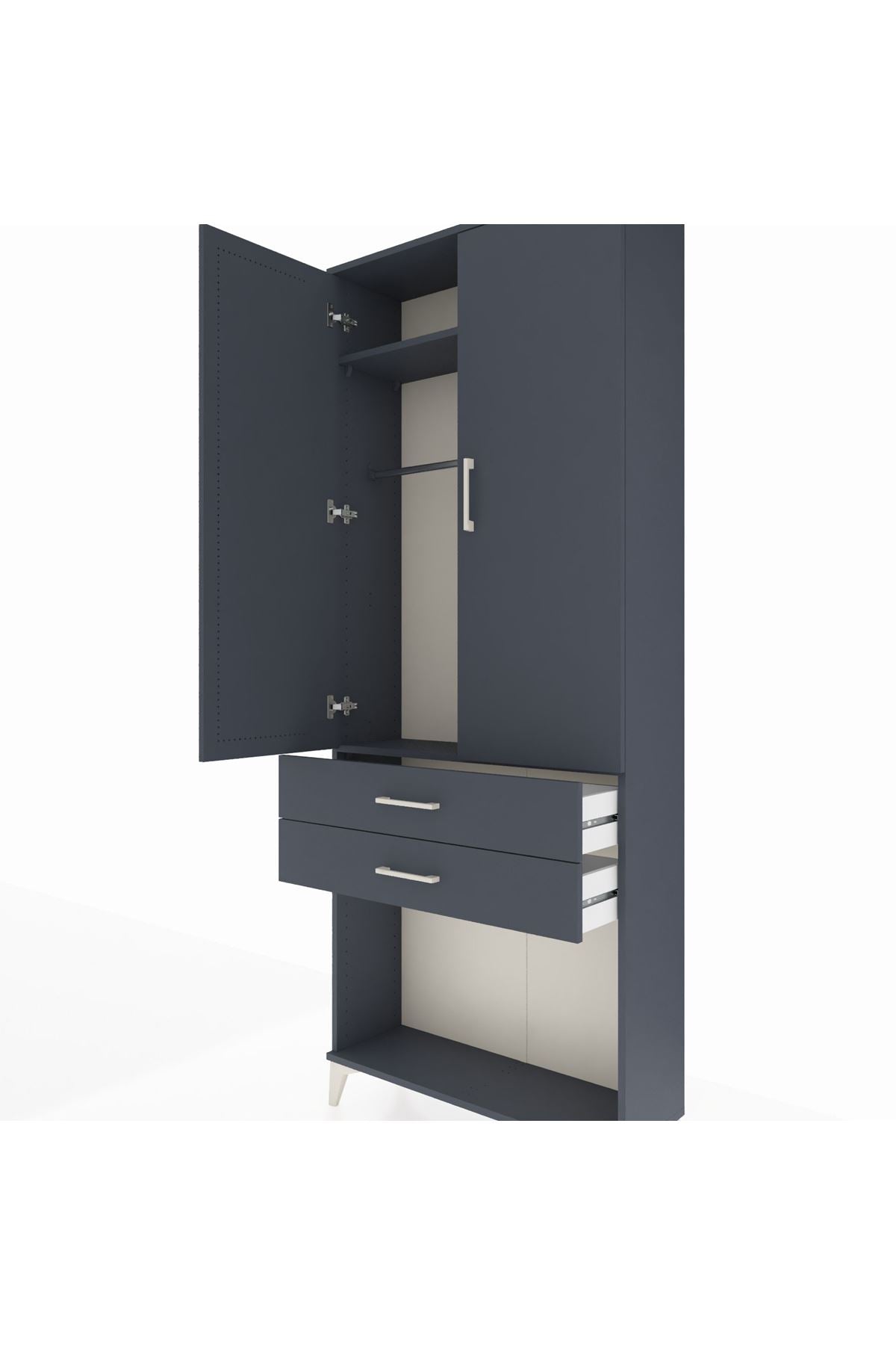 Arges Dolap 2 Raflı 2 Çekmeceli Tek Askılı 88x30x221 Antrasit-Antrasit