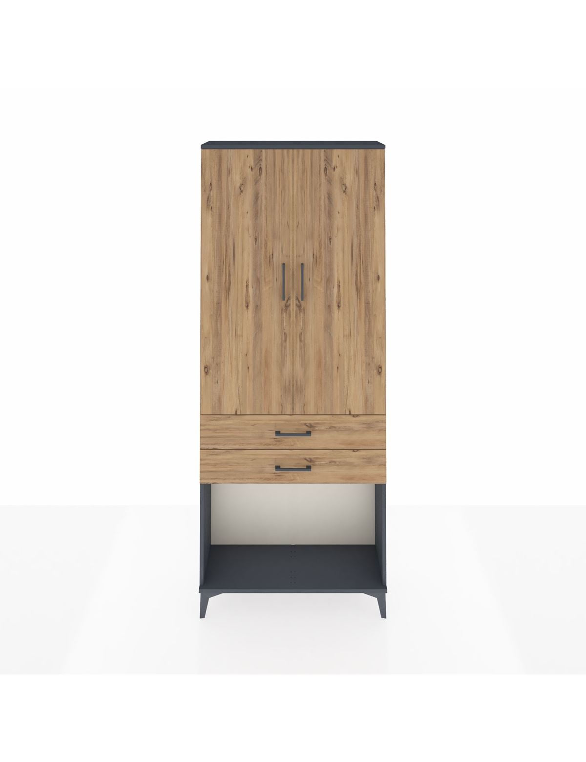 Arges Dolap 2 Raflı 2 Çekmeceli Tek Askılı 88x30x221 Antrasit-Çam