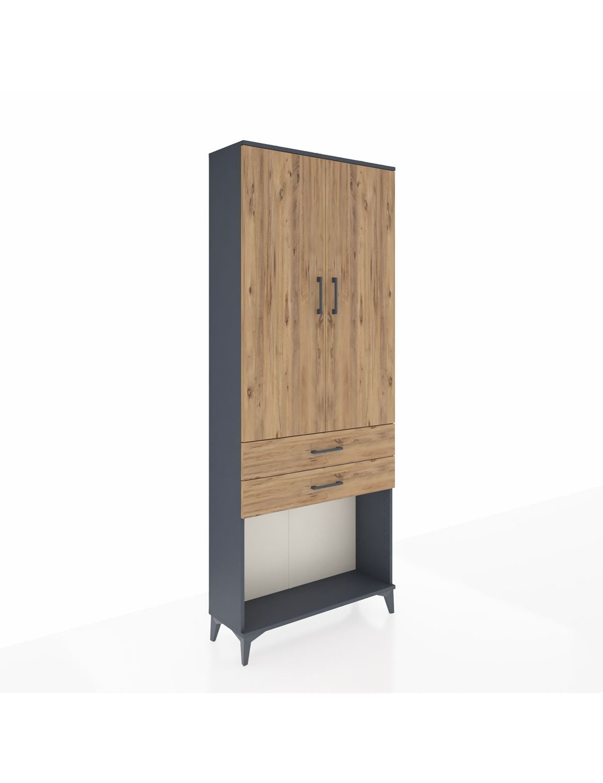 Arges Dolap 2 Raflı 2 Çekmeceli Tek Askılı 88x30x221 Antrasit-Çam