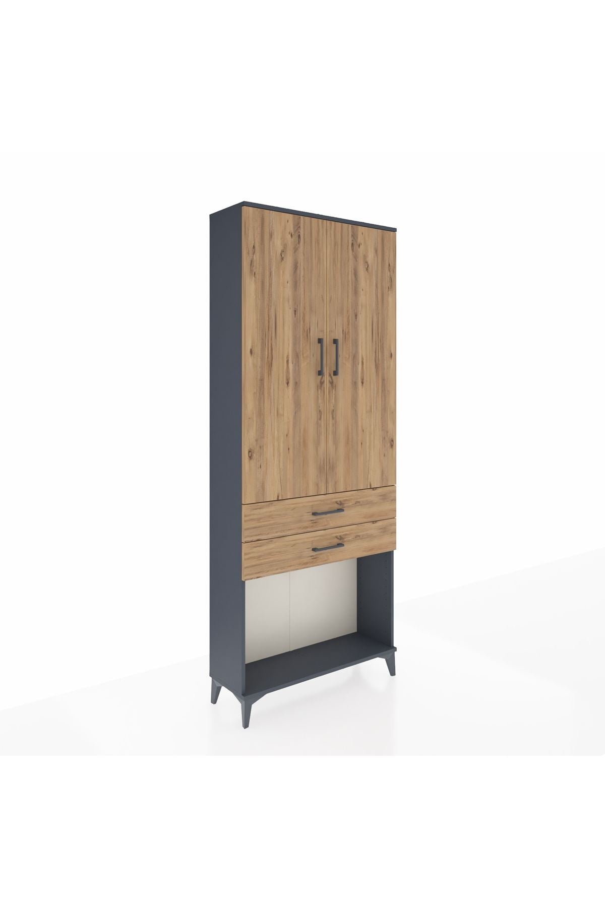 Arges Dolap 2 Raflı 2 Çekmeceli Tek Askılı 88x30x221 Antrasit-Çam