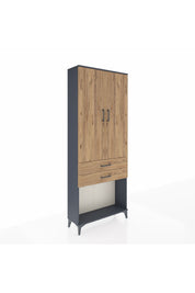 Arges Dolap 2 Raflı 2 Çekmeceli Tek Askılı 88x30x221 Antrasit-Çam