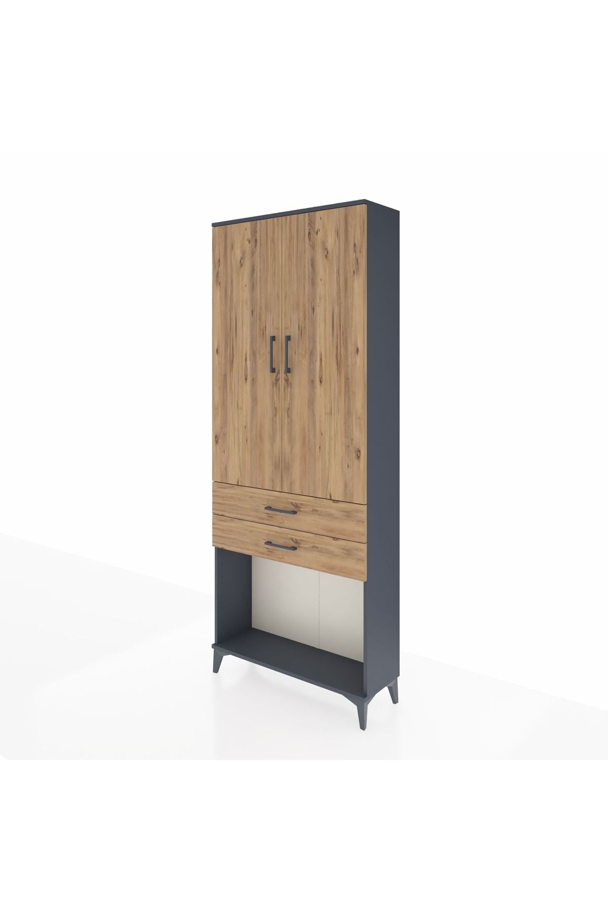 Arges Dolap 2 Raflı 2 Çekmeceli Tek Askılı 88x30x221 Antrasit-Çam