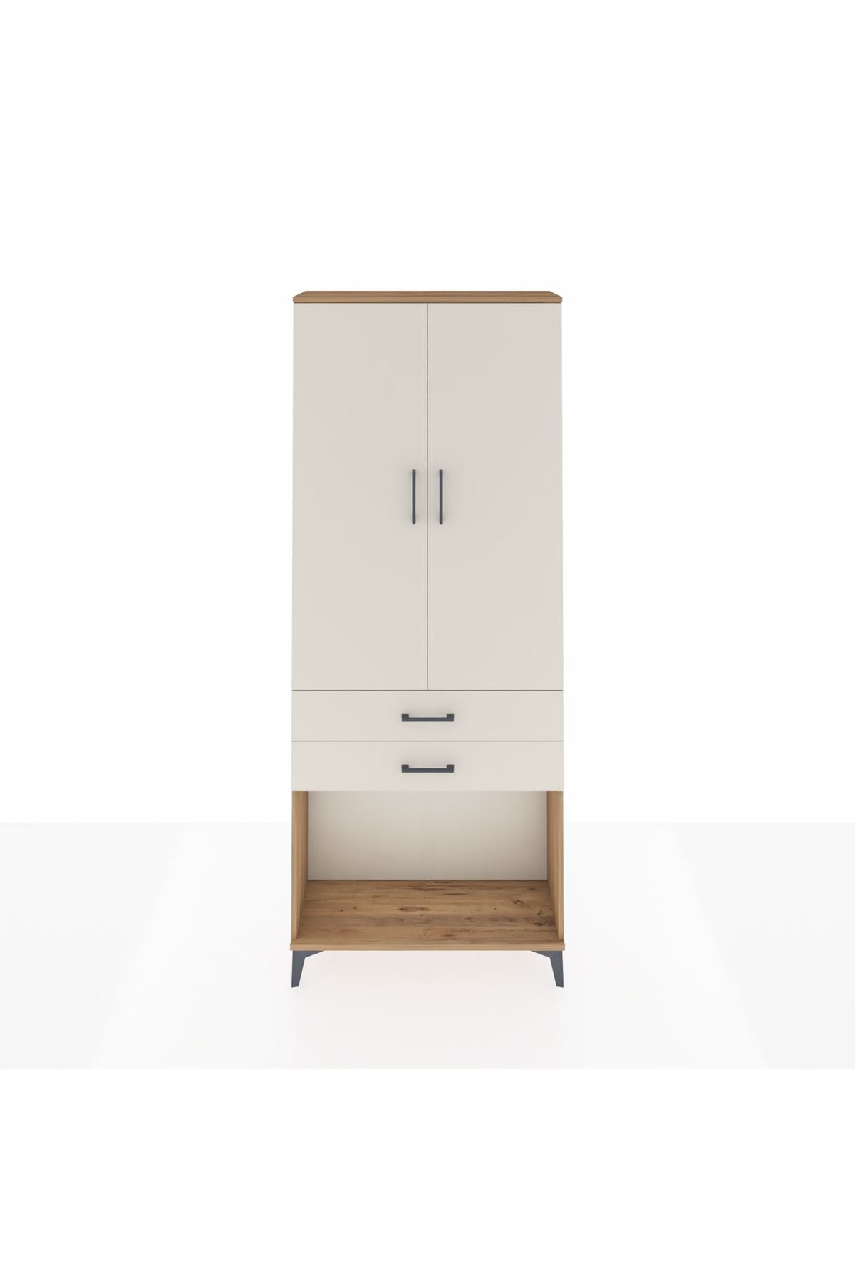 Arges Dolap 2 Raflı 2 Çekmeceli Tek Askılı 88x30x221 Çam-Aytaşı