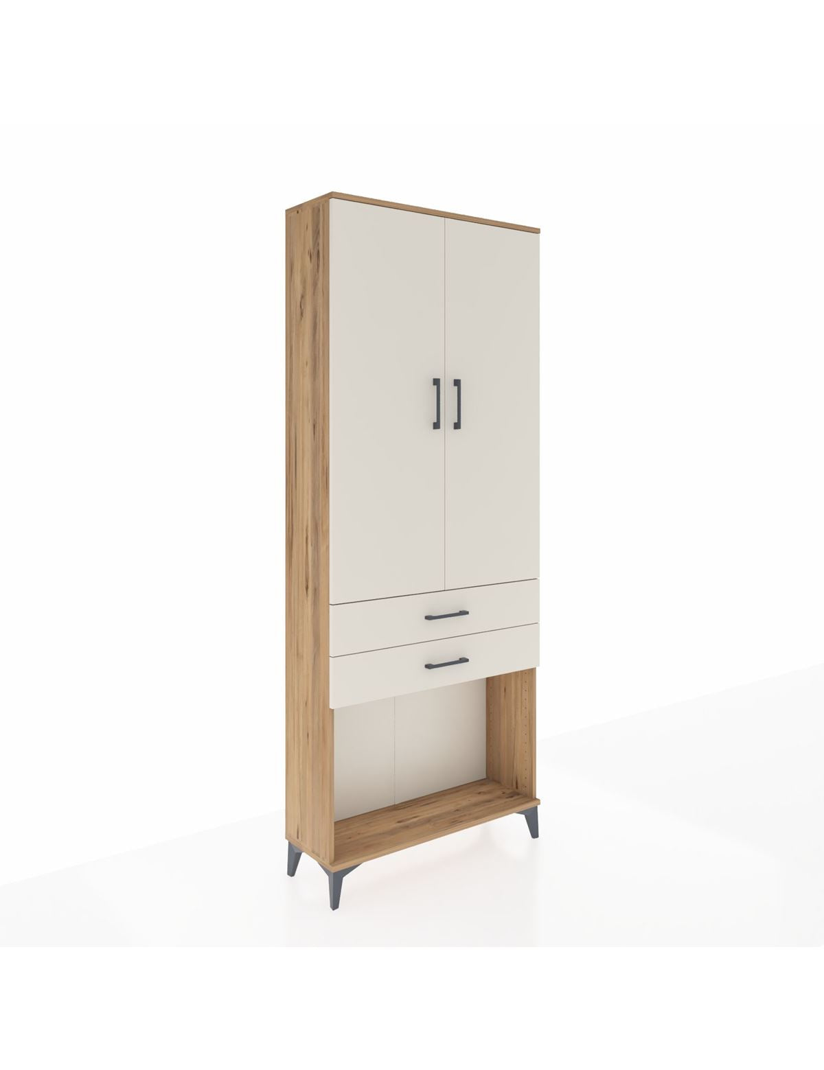 Arges Dolap 2 Raflı 2 Çekmeceli Tek Askılı 88x30x221 Çam-Aytaşı