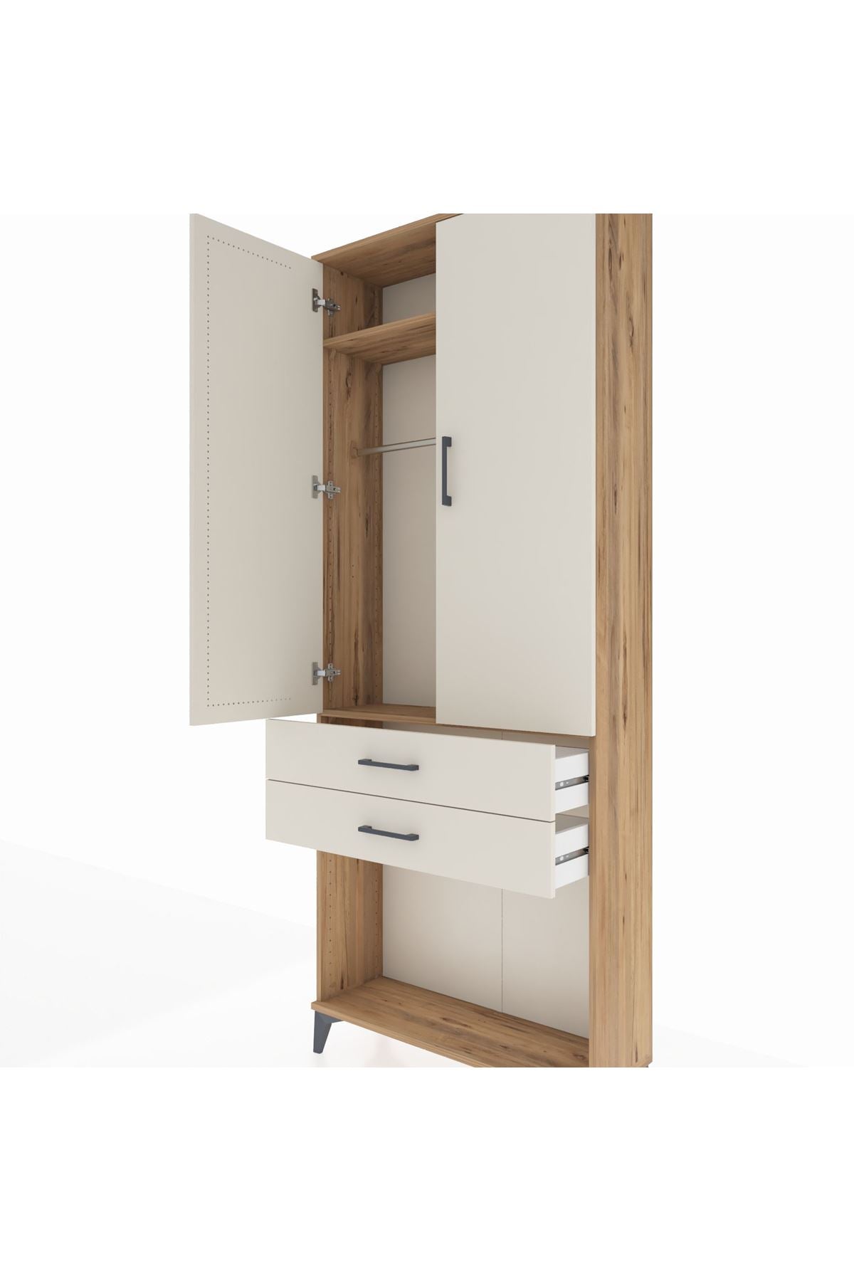 Arges Dolap 2 Raflı 2 Çekmeceli Tek Askılı 88x30x221 Çam-Aytaşı