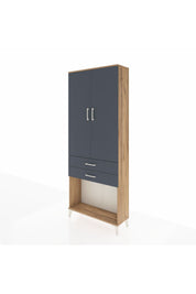 Arges Dolap 2 Raflı 2 Çekmeceli Tek Askılı 88x30x221 Çam-Antrasit