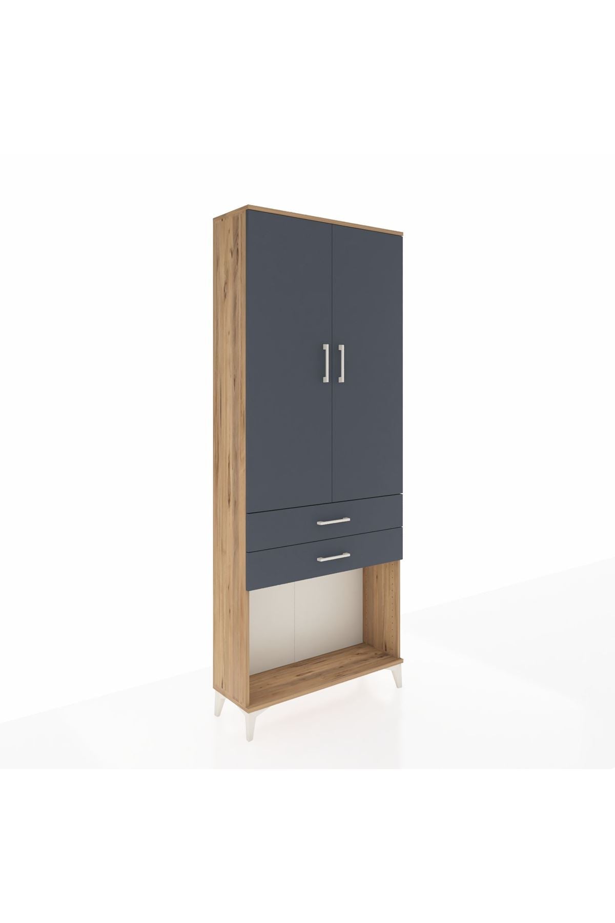 Arges Dolap 2 Raflı 2 Çekmeceli Tek Askılı 88x30x221 Çam-Antrasit