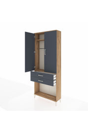 Arges Dolap 2 Raflı 2 Çekmeceli Tek Askılı 88x30x221 Çam-Antrasit