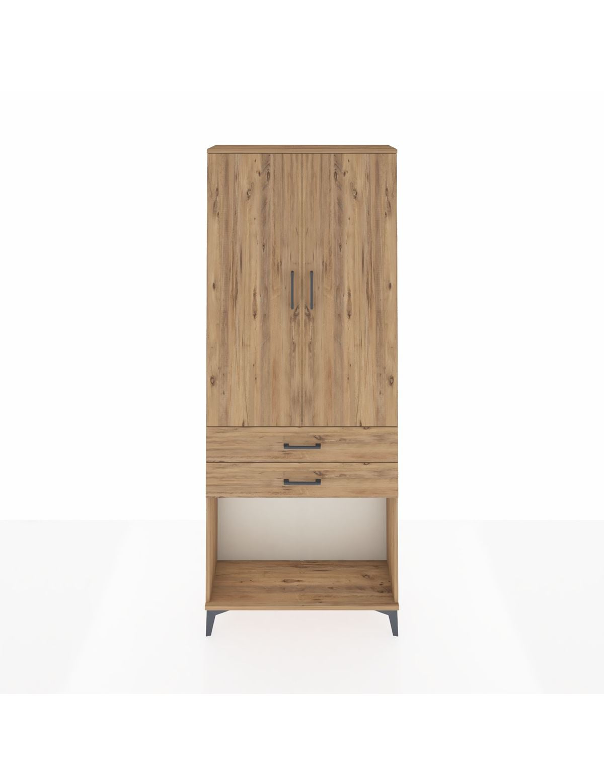 Arges Dolap 2 Raflı 2 Çekmeceli Tek Askılı 88x30x221 Çam-Çam