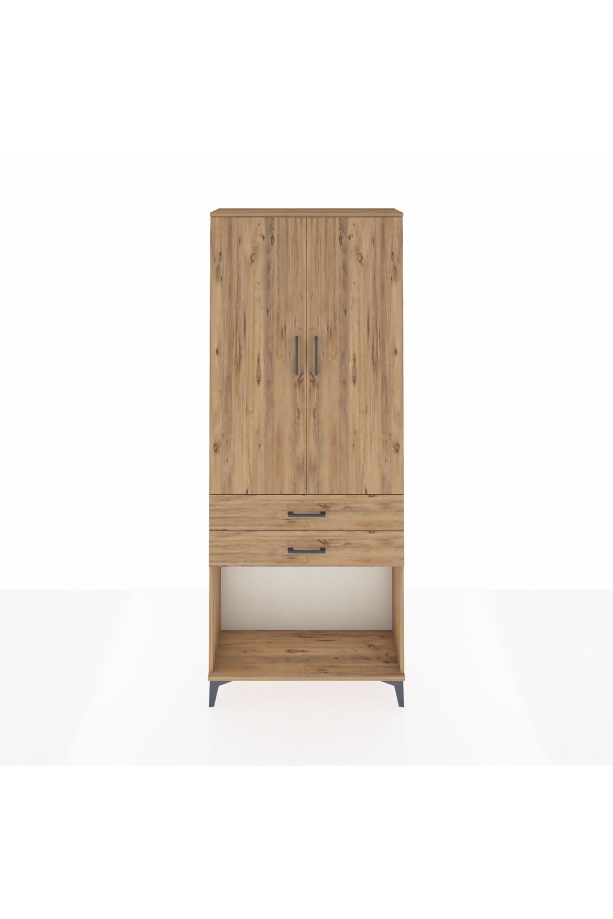 Arges Dolap 2 Raflı 2 Çekmeceli Tek Askılı 88x30x221 Çam-Çam