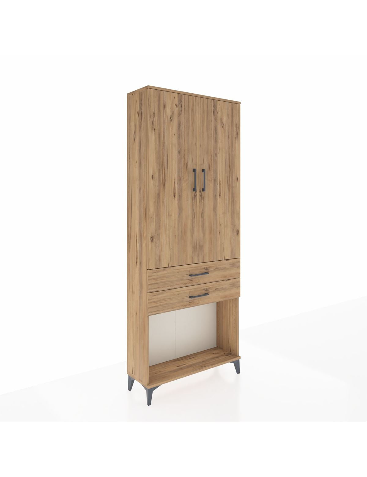 Arges Dolap 2 Raflı 2 Çekmeceli Tek Askılı 88x30x221 Çam-Çam