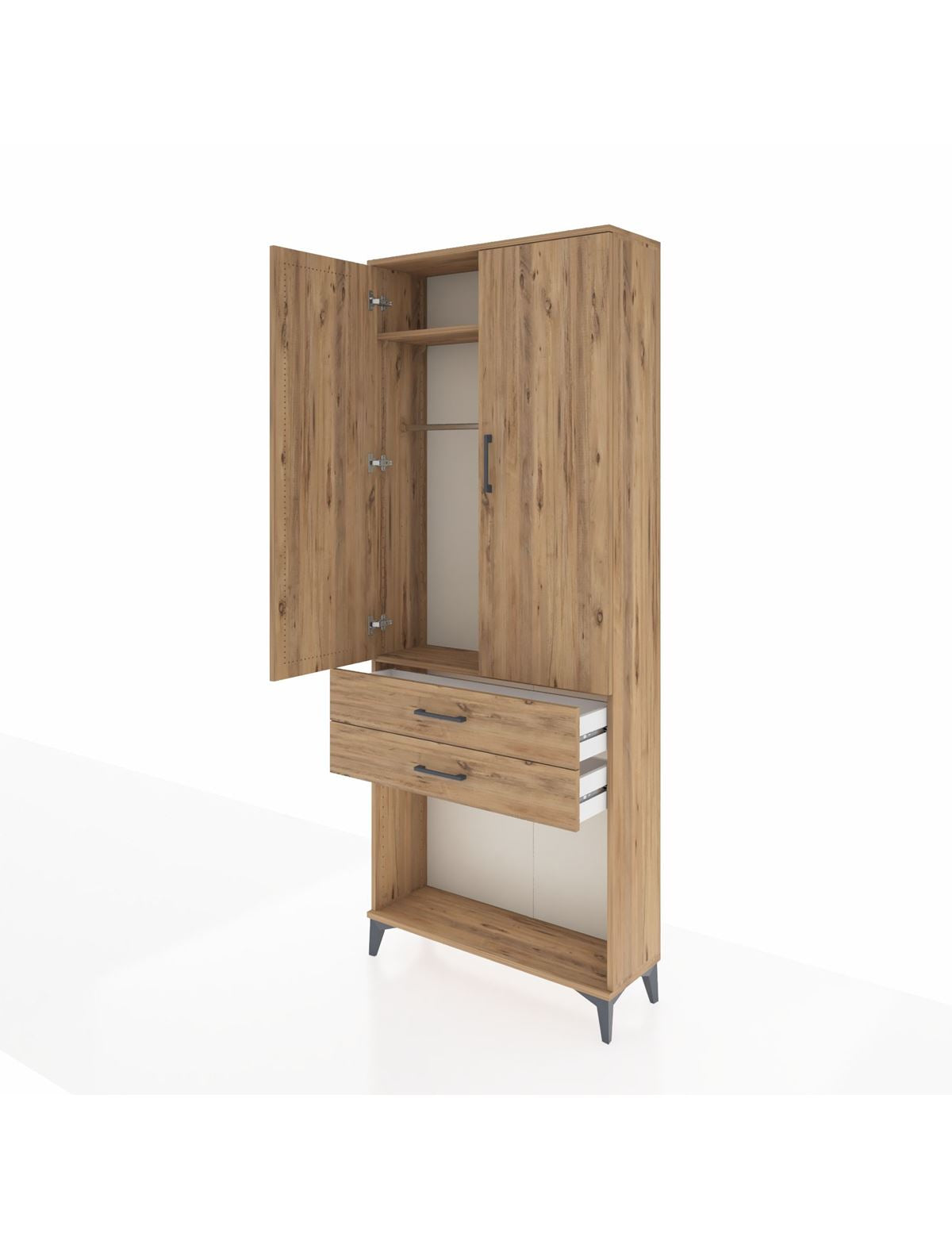 Arges Dolap 2 Raflı 2 Çekmeceli Tek Askılı 88x30x221 - S30M118V9A