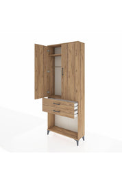 Arges Dolap 2 Raflı 2 Çekmeceli Tek Askılı 88x30x221 Çam-Çam