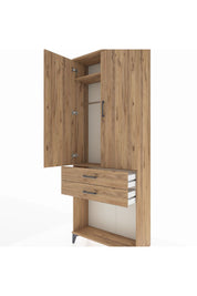 Arges Dolap 2 Raflı 2 Çekmeceli Tek Askılı 88x30x221 Çam-Çam