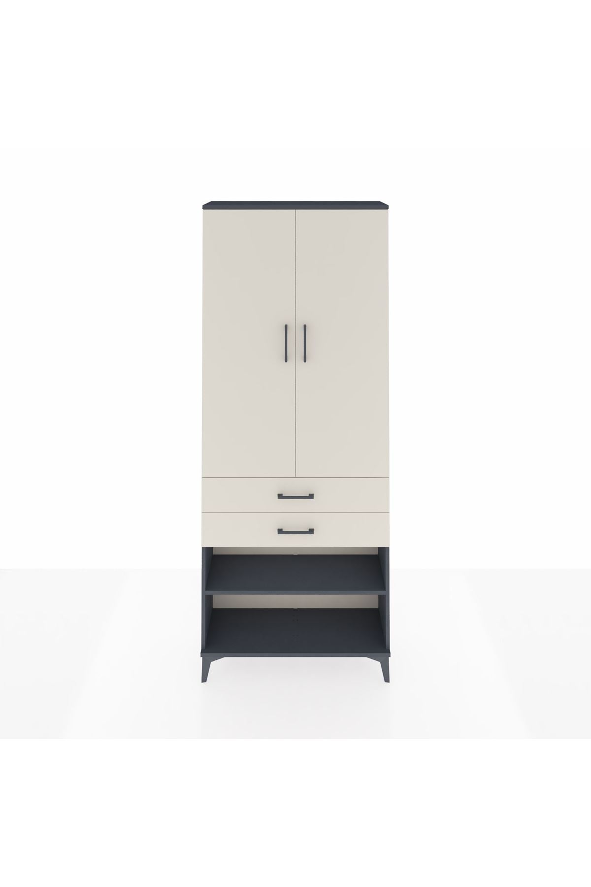 Arges Dolap 4 Raflı 2 Çekmeceli 2 Kapaklı 88x30x221 Antrasit-Aytaşı