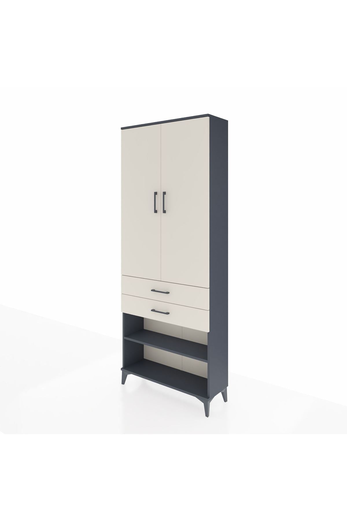 Arges Dolap 4 Raflı 2 Çekmeceli 2 Kapaklı 88x30x221 Antrasit-Aytaşı