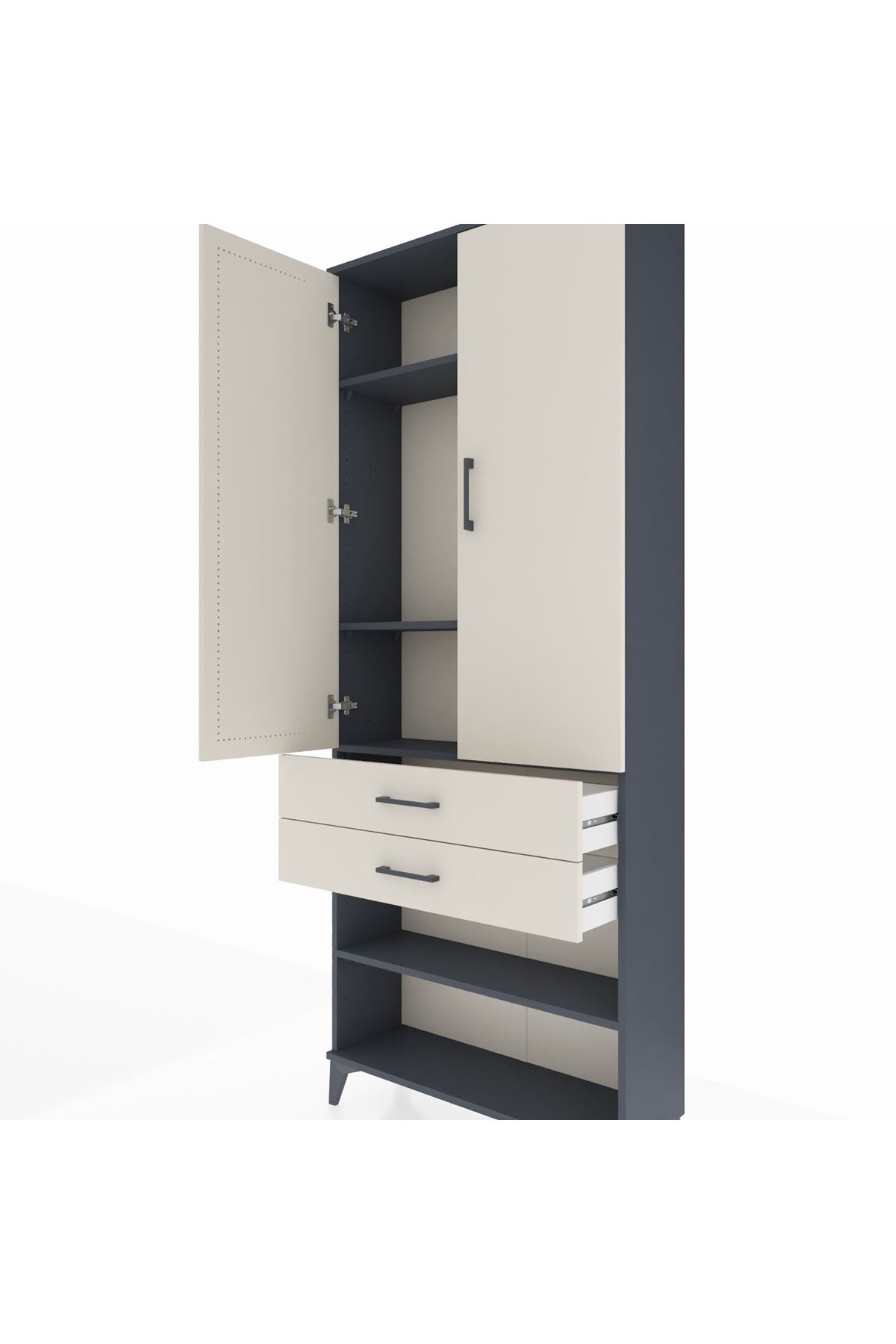 Arges Dolap 4 Raflı 2 Çekmeceli 2 Kapaklı 88x30x221 Antrasit-Aytaşı