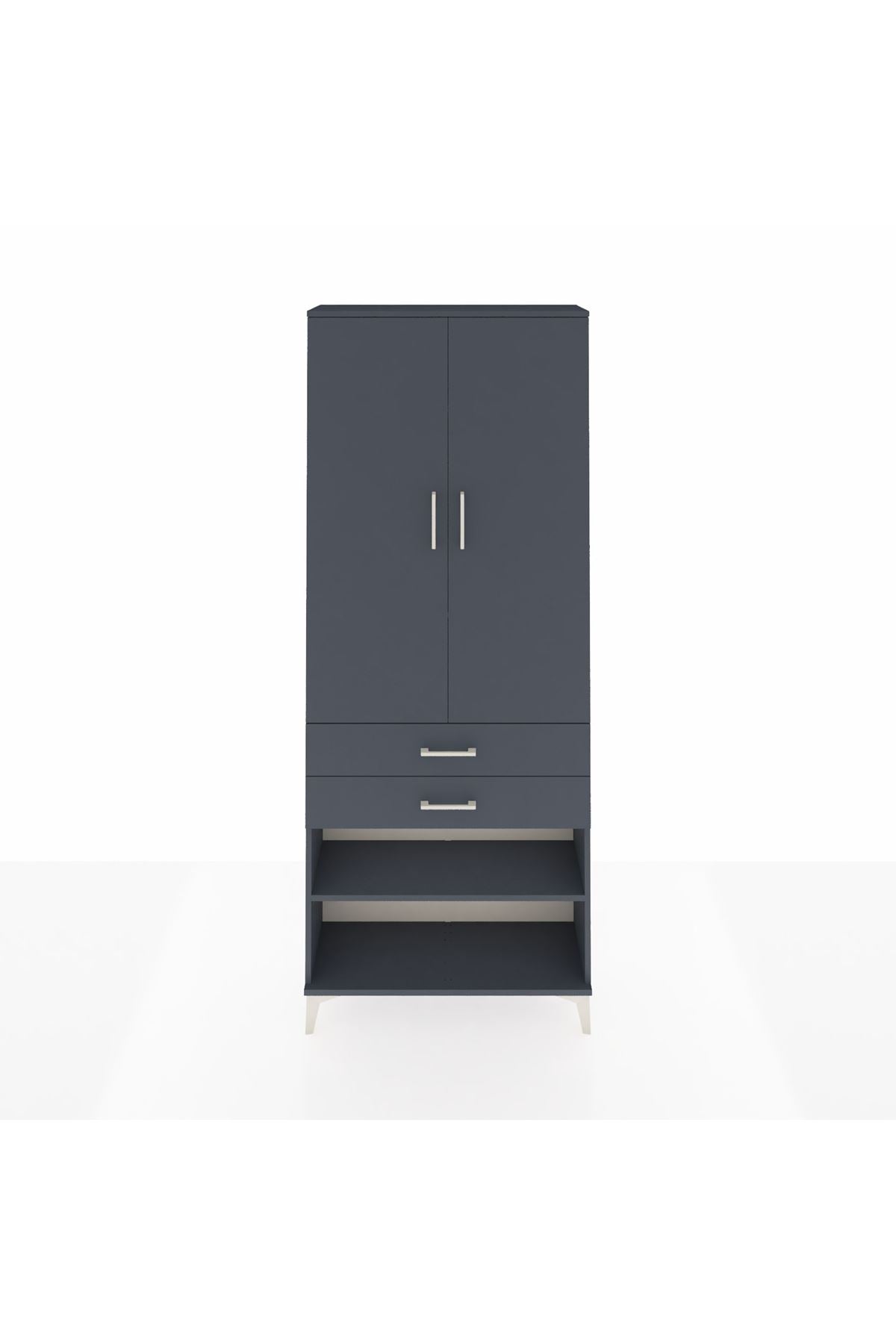 Arges Dolap 4 Raflı 2 Çekmeceli 2 Kapaklı 88x30x221 Antrasit-Antrasit