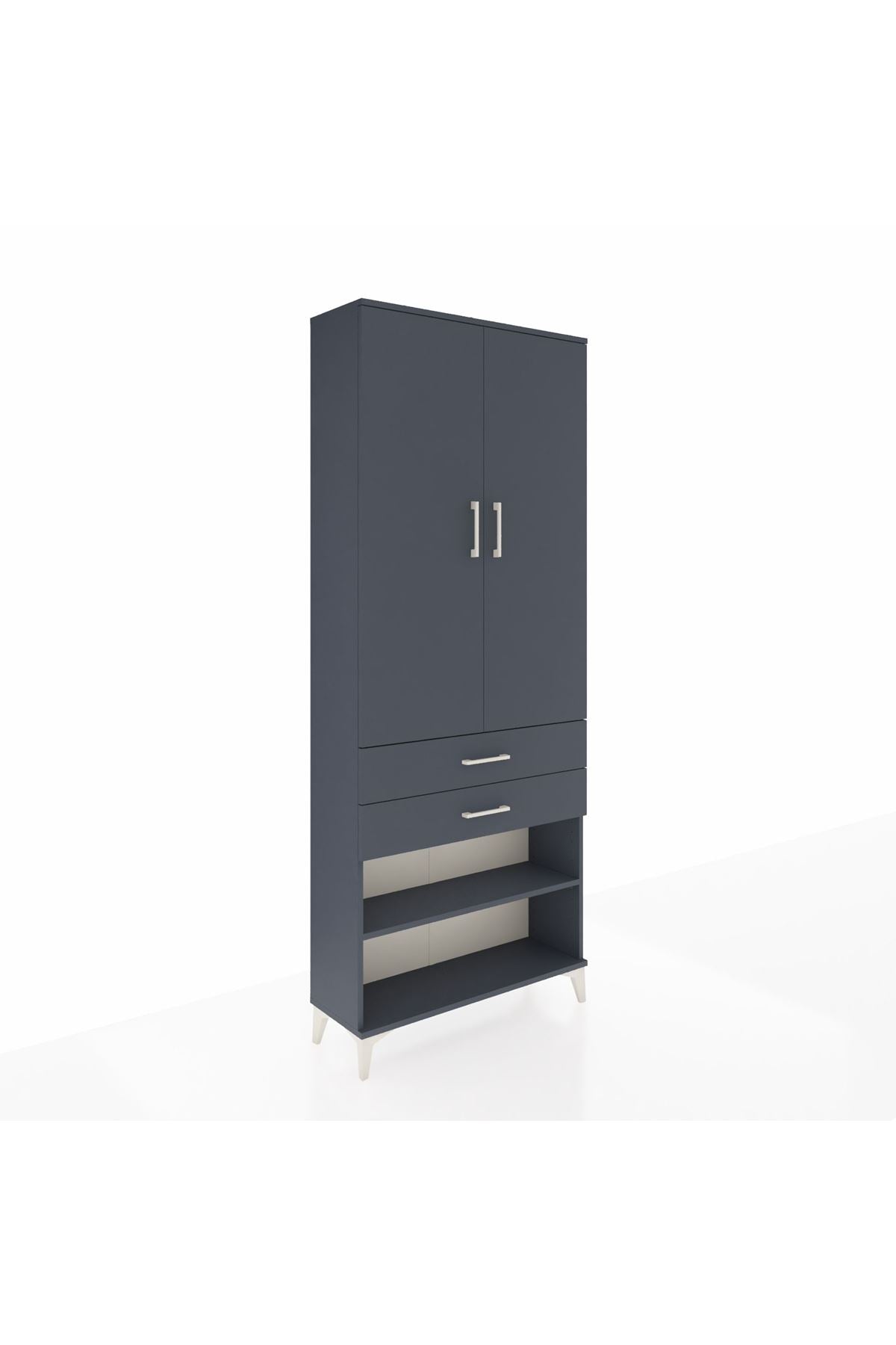 Arges Dolap 4 Raflı 2 Çekmeceli 2 Kapaklı 88x30x221 Antrasit-Antrasit