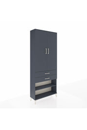 Arges Dolap 4 Raflı 2 Çekmeceli 2 Kapaklı 88x30x221 Antrasit-Antrasit
