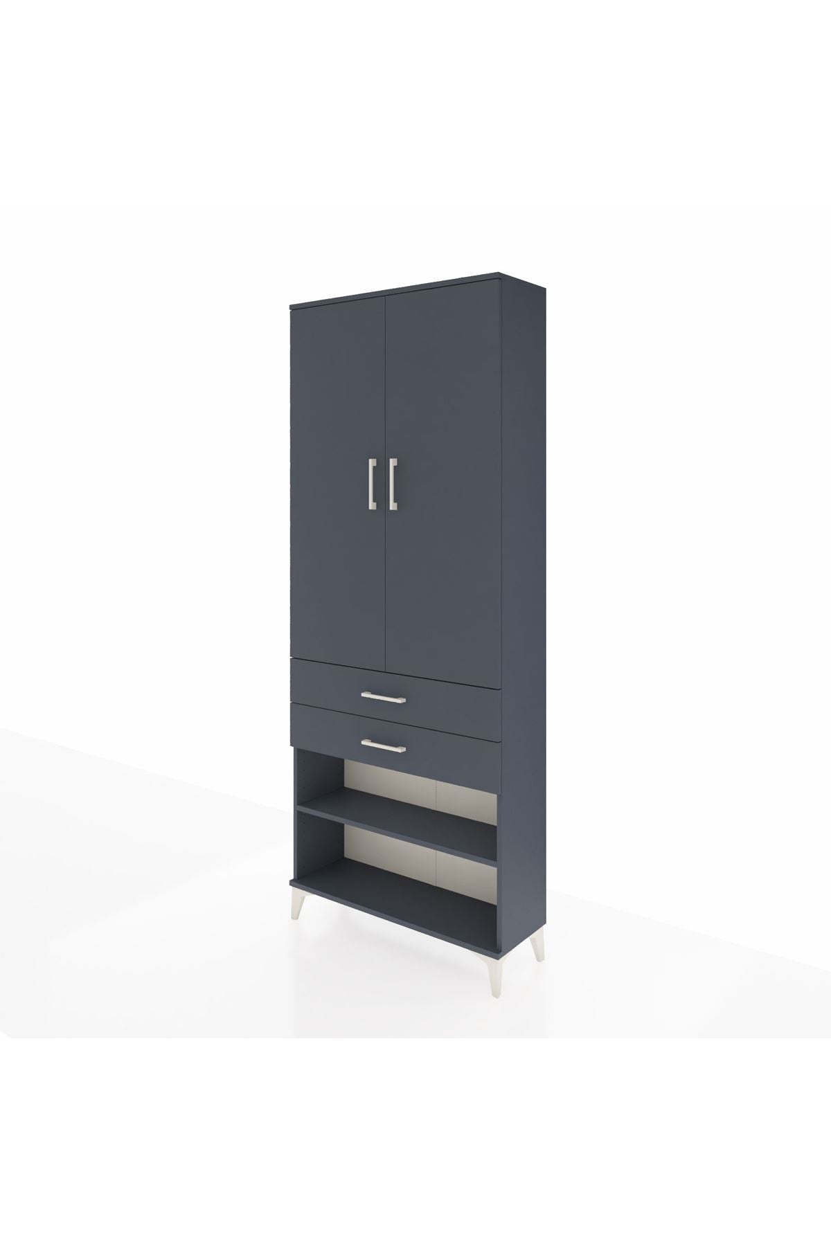 Arges Dolap 4 Raflı 2 Çekmeceli 2 Kapaklı 88x30x221 Antrasit-Antrasit